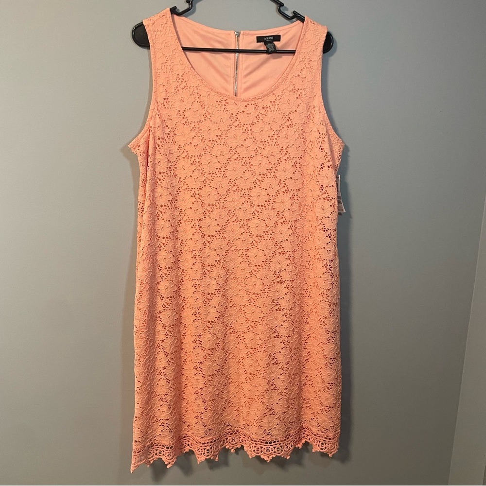 NWT Alfani Peach Spice Lace Floral Dress 1X Fully Lined Midi Girlhood Casual